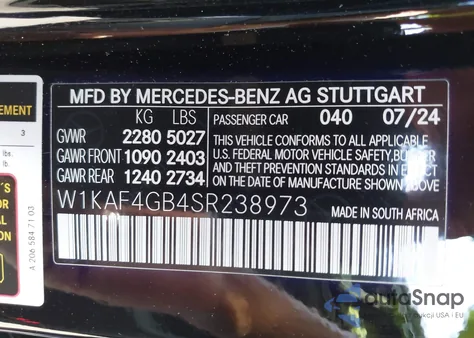2025 Mercedes-Benz C 300 from USA, damaged, VIN W1KAF4GB4SR238973